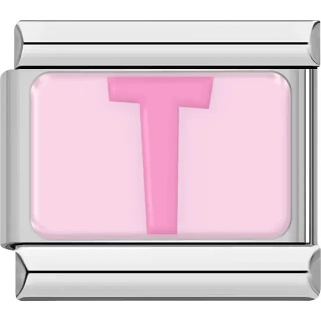 Pink letter "T" on light pink background Italian charm bracelet link