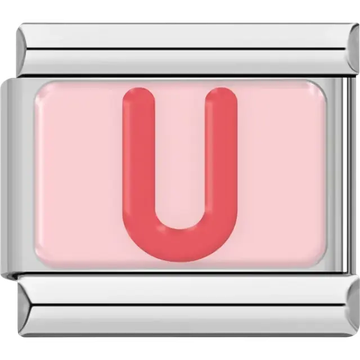 Pink letter "U" on pink background Italian charm bracelet link