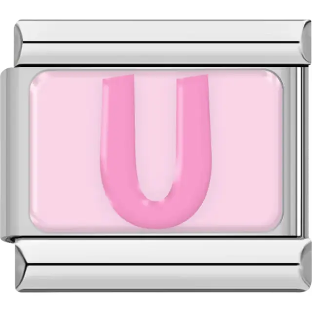 Pink letter "U" on light pink background Italian charm bracelet link
