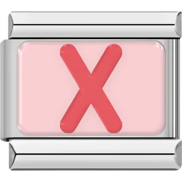 Pink letter "X" on pink background Italian charm bracelet link