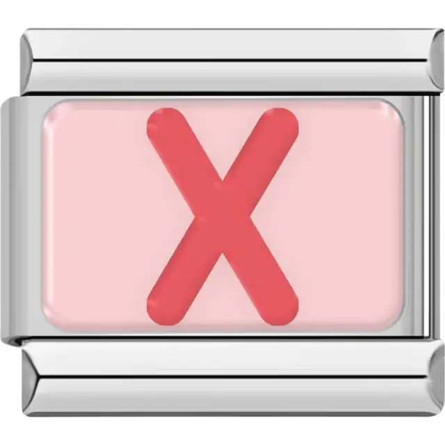 Pink letter "X" on pink background Italian charm bracelet link