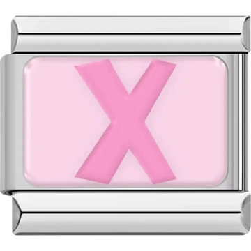 Pink letter "X" on light pink background Italian charm bracelet link