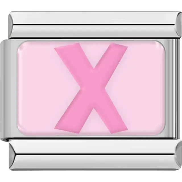 Pink letter "X" on light pink background Italian charm bracelet link