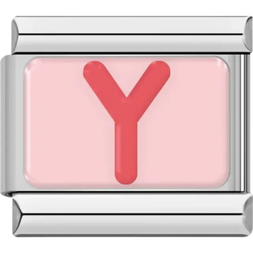 Pink letter "Y" on pink background Italian charm bracelet link