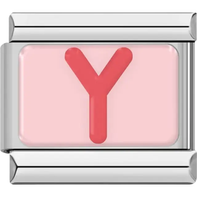 Pink letter "Y" on pink background Italian charm bracelet link