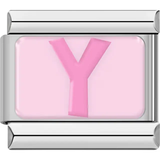 Pink letter "Y" on light pink background Italian charm bracelet link