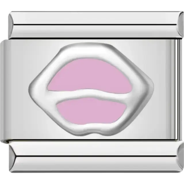 Silver lips with pink fill Italian charm bracelet link