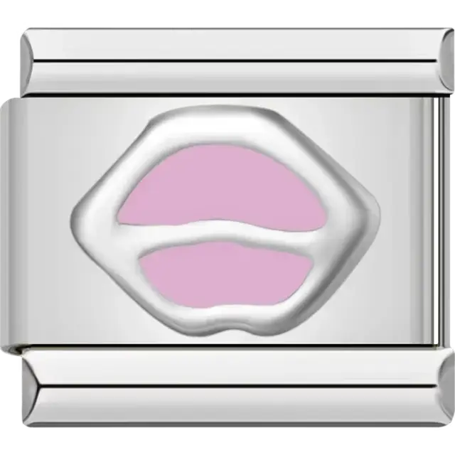 Silver lips with pink fill Italian charm bracelet link