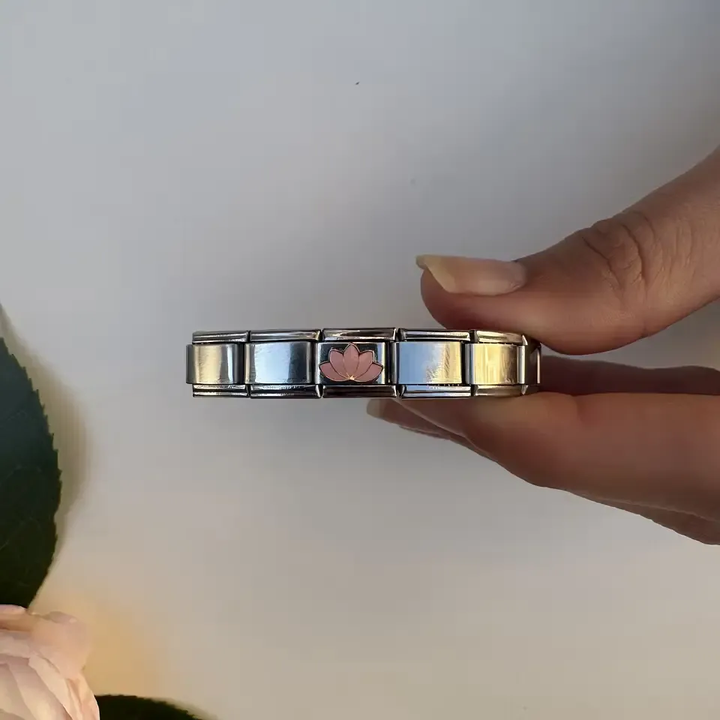 Pink lotus flower Italian charm bracelet link