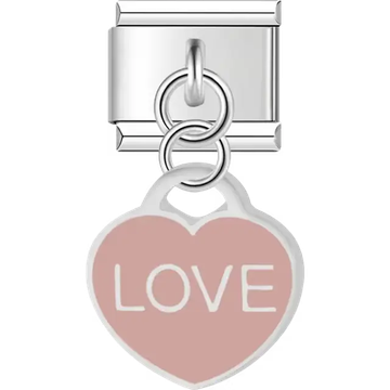 Pink "LOVE" heart dangle Italian charm bracelet link