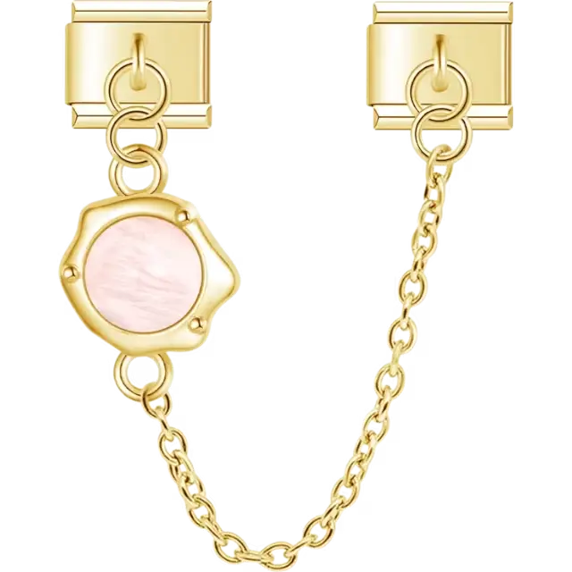 Chain with round pink moonstone centerpiece Italian charm bracelet link