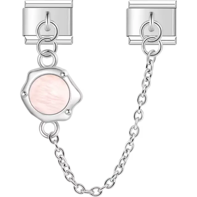 Chain with round pink moonstone centerpiece Italian charm bracelet link