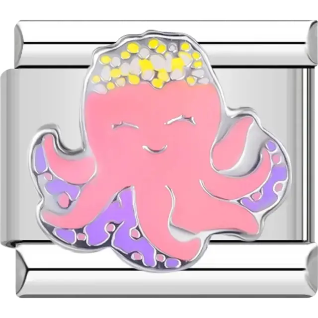 Pink octopus with yellow and purple accents Italian charm bracelet link