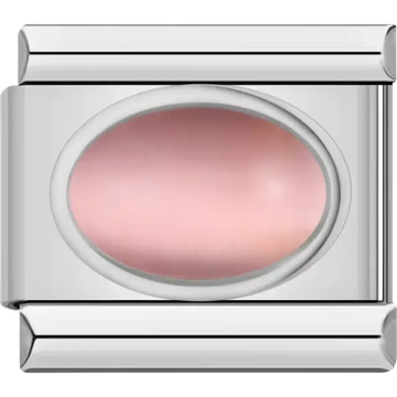 Pink oval gemstone Italian charm bracelet link