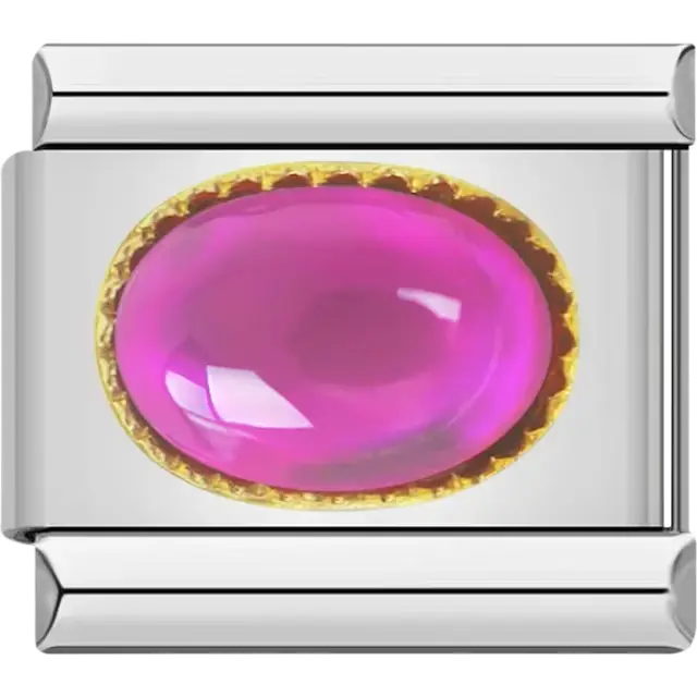 Pink oval gemstone in a gold bezel Italian charm bracelet link