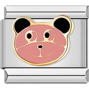 Pink panda face with gold outline and black details Italian charm bracelet link