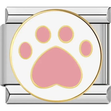 Pink paw print design with gold details Italian charm bracelet link