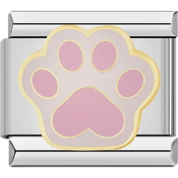 Light pink paw print with gold outline Italian charm bracelet link