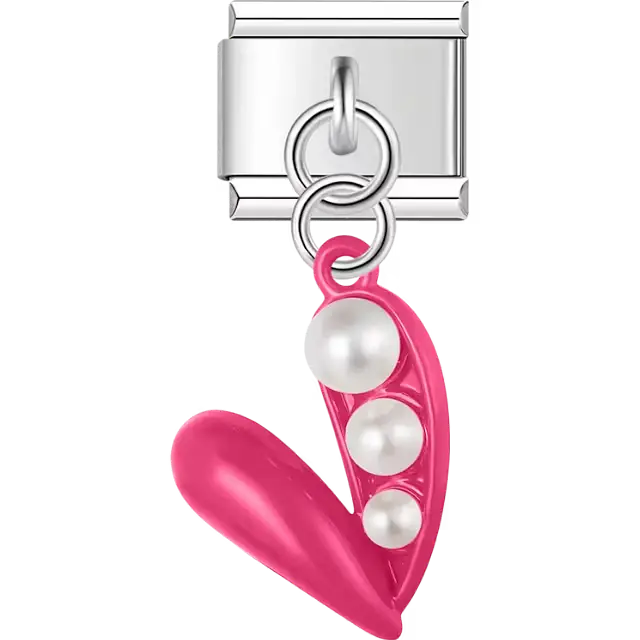 Pink figure with pearl accents dangle Italian charm bracelet link