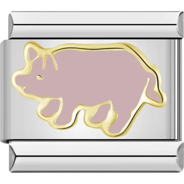 Pig design in pink with a gold outline Italian charm bracelet link