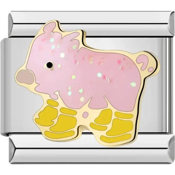 Pink pig with white spots and yellow hooves Italian charm bracelet link