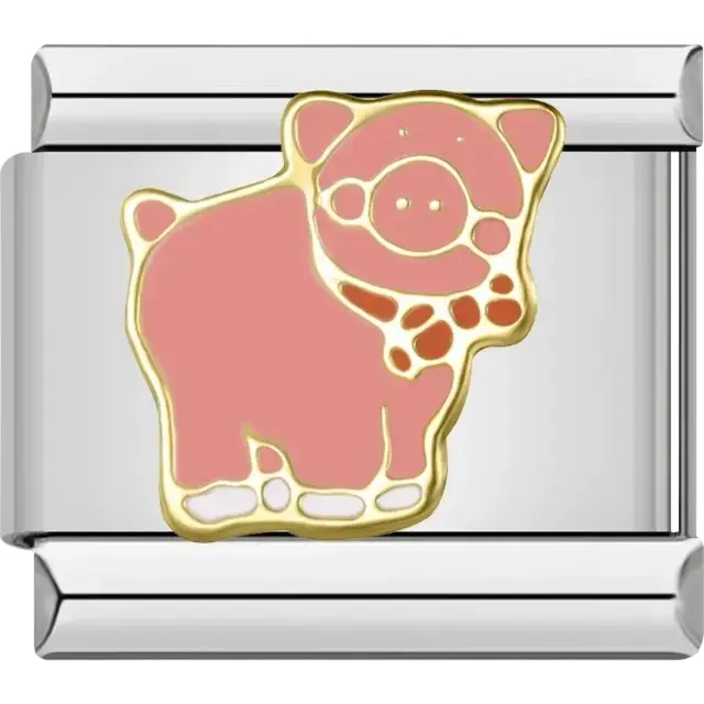 Pink pig with a scarf Italian charm bracelet link
