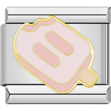 Popsicle design in pink with a golden outline and a bite detail Italian charm bracelet link