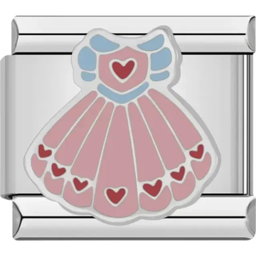 Pink princess dress with red heart accents and blue sleeves Italian charm bracelet link