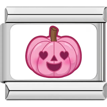 Pink pumpkin with heart eyes Italian charm bracelet link