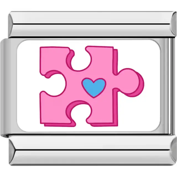 Pink puzzle piece blue heart Italian charm bracelet link