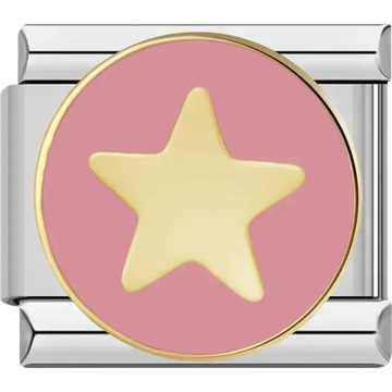 Gold star design on a pink background Italian charm bracelet link