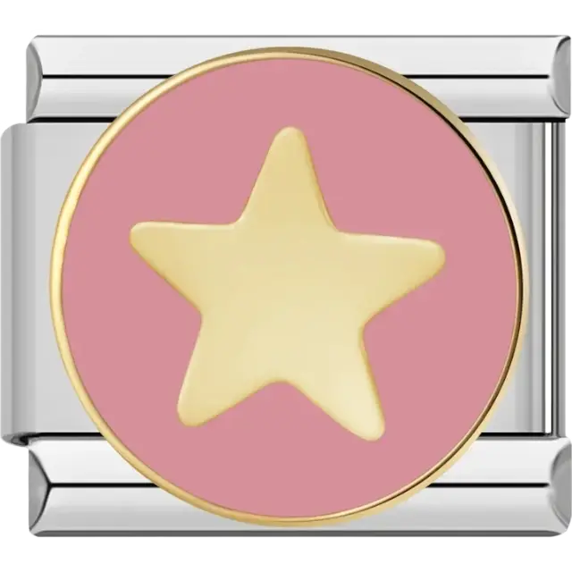 Gold star design on a pink background Italian charm bracelet link