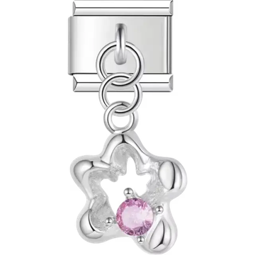 Star-shaped pendant with a pink gemstone center Italian charm bracelet link
