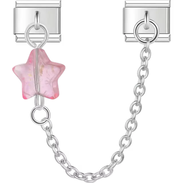 Pink star with silver safety chain Italian charm bracelet link