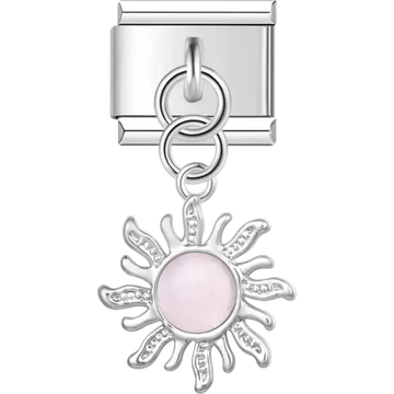 Pink sunburst dangle Italian charm bracelet link