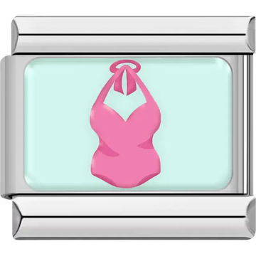 Pink one-piece swimsuit mint background Italian charm bracelet link