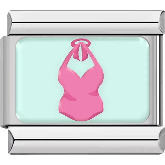 Pink one-piece swimsuit mint background Italian charm bracelet link