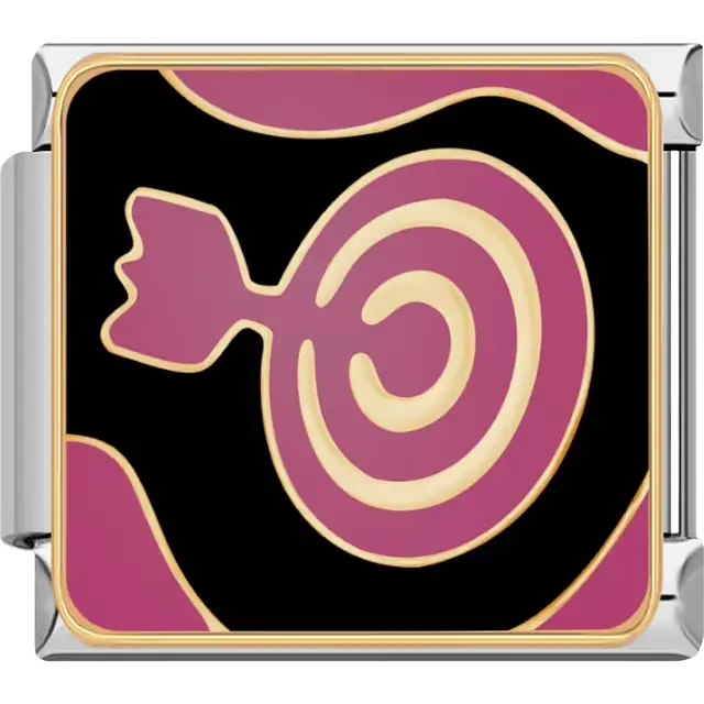Pink target with arrow on black background Italian charm bracelet link
