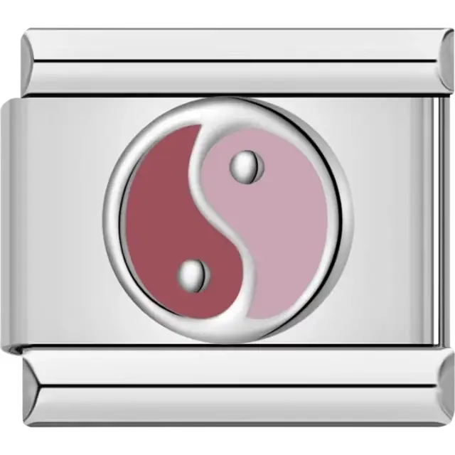 Pink and burgundy Yin-Yang symbol Italian charm bracelet link