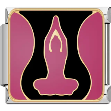 Pink yoga meditation pose on black background Italian charm bracelet link
