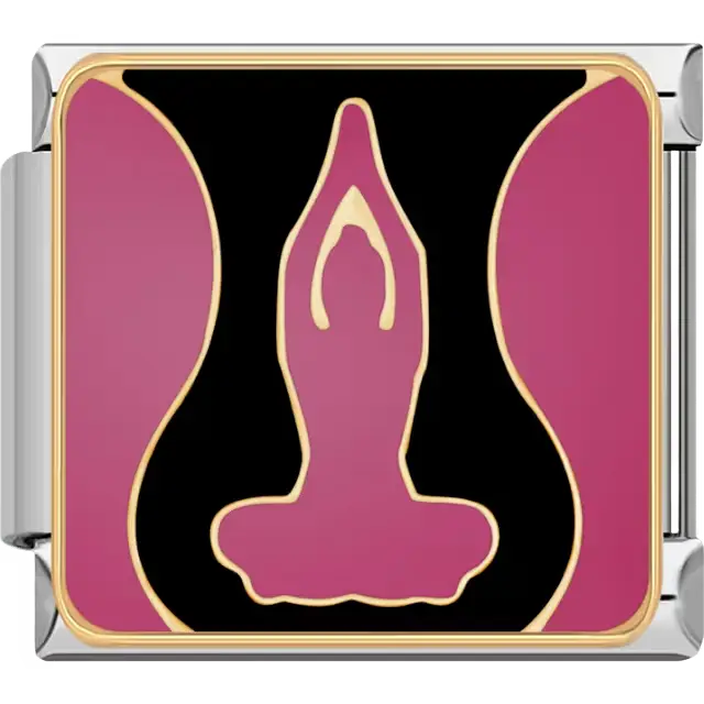 Pink yoga meditation pose on black background Italian charm bracelet link