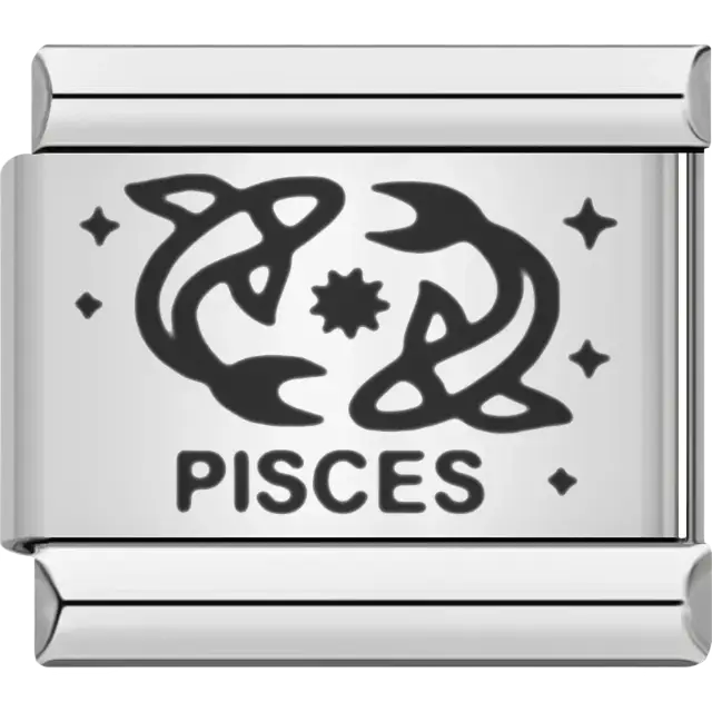 Pisces zodiac symbol with stars Italian charm bracelet link