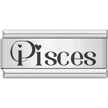 "Pisces" text with heart accents Italian charm bracelet link
