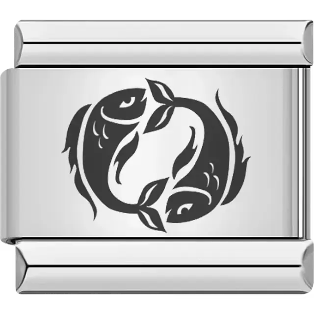 Gold Pisces zodiac symbol with two fish Italian charm bracelet link