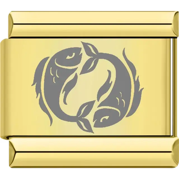 Gold Pisces zodiac symbol with two fish Italian charm bracelet link