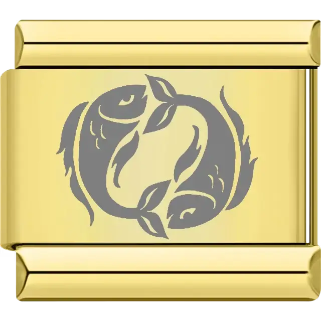 Gold Pisces zodiac symbol with two fish Italian charm bracelet link