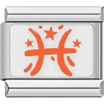Orange Pisces astrological symbol with stars Italian charm bracelet link
