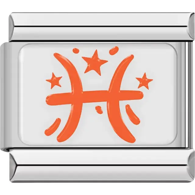 Orange Pisces astrological symbol with stars Italian charm bracelet link