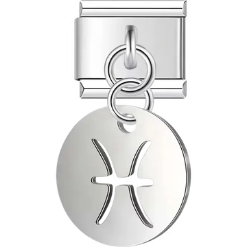 Round dangle with Pisces zodiac symbol Italian charm bracelet link