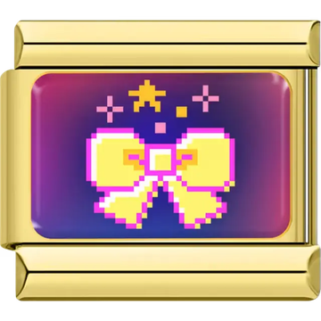 Yellow pixel bow purple background Italian charm bracelet link